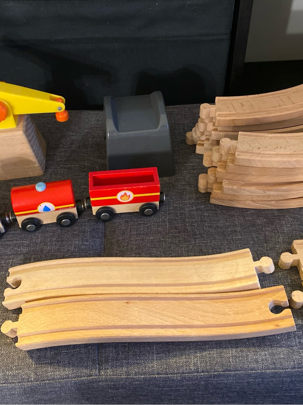 Wooden Train Cars with Natural Track Pieces